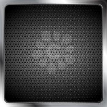 Abstract metallic silver frame with perforated texture. Vector background steel framework. Dark grey color design