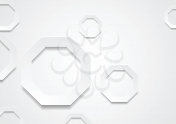 Geometric background with grey paper octagons. Vector design