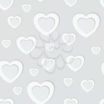 Grey seamless paper pattern with hearts. Vector background