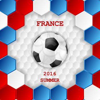 Bright soccer background with ball. French colors. Vector design
