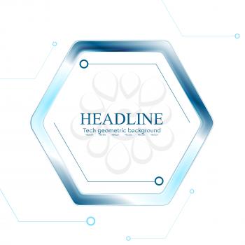 Blue tech hexagon on white background. Vector graphic design