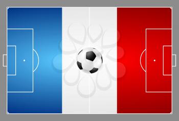 Bright soccer background with ball. French colors football field. Vector design