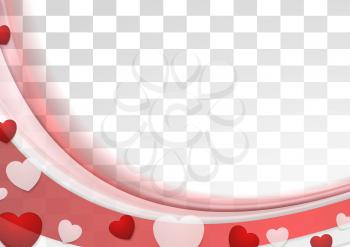 Red wavy abstract transparent background with hearts. Vector illustration for Valentine Day greeting cards, flyers, brochure, web graphic design