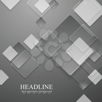 Grey geometric tech background with glass squares. Vector graphic design