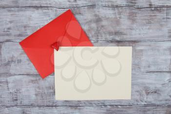 Red envelope and blank paper sheet. Valentine Day image