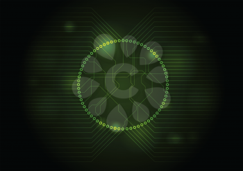 Dark green tech circuit board background. Vector illustration
