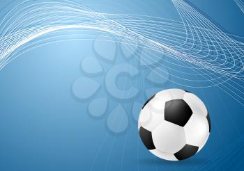 Abstract blue wavy soccer background with ball. Vector graphic sport design