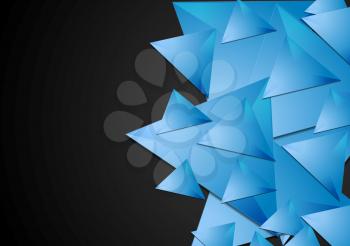 Graphic vector design of blue polygonal shapes on black background. Technology bright low poly illustration template