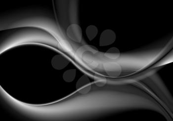 Dark abstract monochrome smooth waves background. Vector graphic design illustration