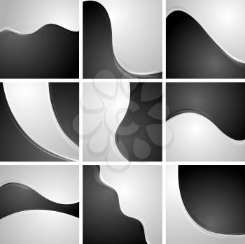 Set of black and white wavy backgrounds. Vector abstract wavy design