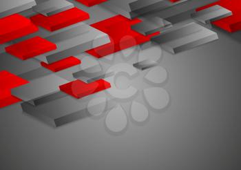 Abstract red grey corporate tech 3d shapes background. Graphic vector card design