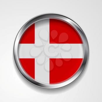 Abstract vector button with metallic frame. Danish flag