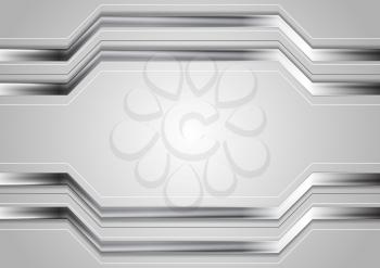 Minimal tech metallic abstract striped background. Silver metal stripes on grey backdrop. Hi-tech metallic illustration