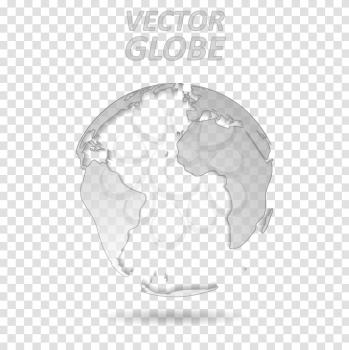 Tech grey transparent globe world map design. Vector earth globe background
