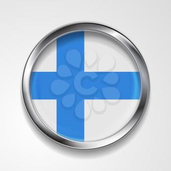 Abstract vector button with metallic frame. Finnish flag