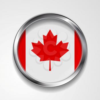 Abstract vector button with metallic frame. Canadian flag