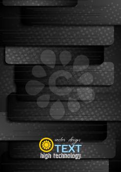 Abstract black grunge striped graphic background. Vector template flyer dark design