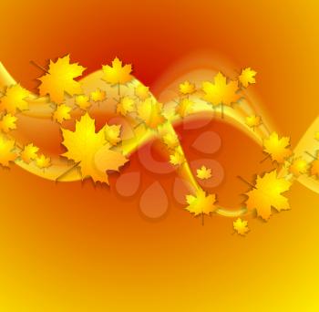 Soft waves and maple leaves autumn background. Vector design