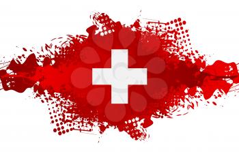 The Swiss National Day, Schweizer Bundesfeier, 1 August with swiss cross flag and grunge blot. Vector design