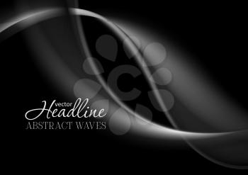 Dark abstract monochrome smooth waves background. Vector soft graphic design