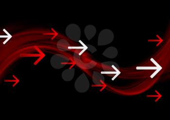 Tech dark background with soft waves and arrows. Vector design