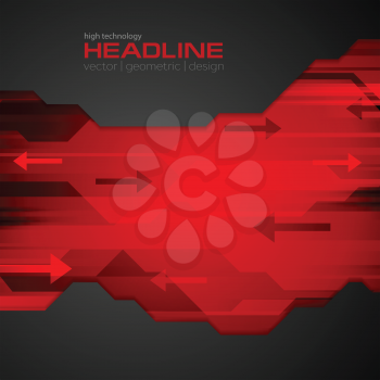 Abstract red black tech corporate background with arrows. Vector bright geometric design