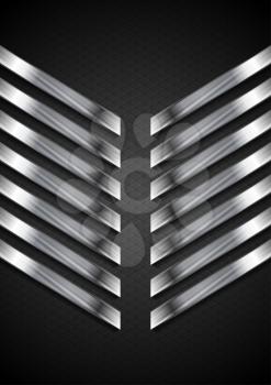 Abstract tech black background with metallic stripes. Vector design
