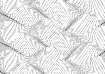 Black and white wavy lines abstract vector decoration pattern