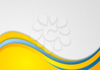 Blue and yellow corporate wavy background. Bright abstract vector design