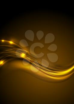 Golden smooth abstract luminous waves background. Vector bright glowing design