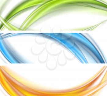 Abstract shiny bright wavy banners design. Vector waves headers background