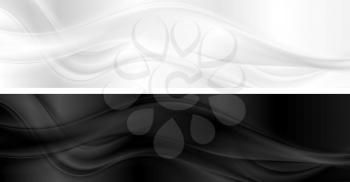 White and black smooth waves abstract banners. Web headers vector design