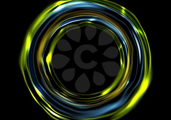 Glowing neon luminous circles on black background. Vector digital graphic design