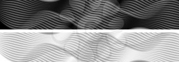 Abstract black and white wavy lines banners. Vector graphic headers design