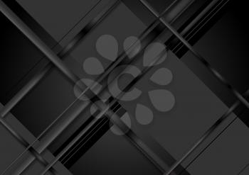 Tech dark background with black glossy metal stripes. Vector design