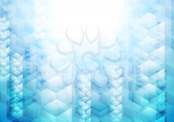 Bright blue tech geometric background with cubes. Vector design