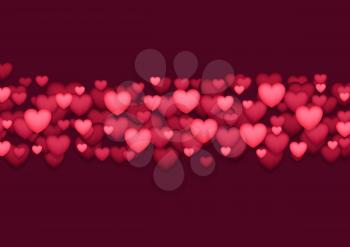Abstract shiny red Valentines Day hearts background. Love vector design