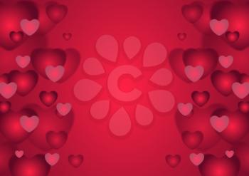 Abstract bright red Valentines Day hearts background. Love vector design