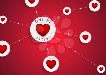 Online dating communication with red hearts vector background