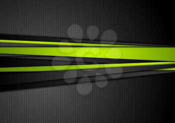 Tech black background with contrast green stripes. Abstract vector graphic brochure design