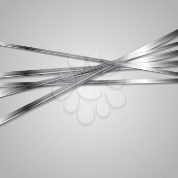 Tech silver metallic stripes on grey background. Vector abstract template design