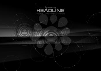Abstract black technology HUD graphic design. Vector dark tech background