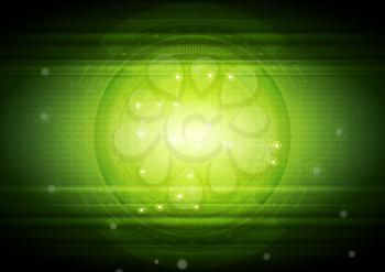 Bright green technology communication vector background with gear and low poly HUD elements