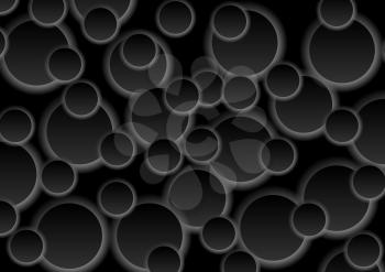 Abstract dark grey circles on black background. Vector design