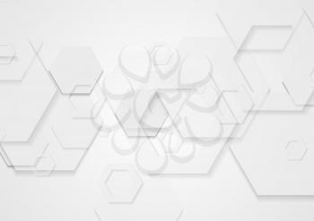 Abstract white minimal tech hexagons background. Grey geometric vector design