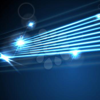 Neon glowing laser beams lines abstract background. Shiny blue vector design