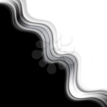 Black and white background with metallic wave. Vector silver design