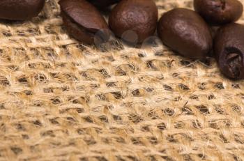 Royalty Free Photo of Coffee Beans on Burlap