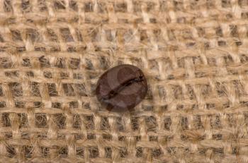 Royalty Free Photo of a Coffee Bean on a Burlap Sack