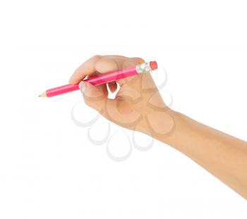 Royalty Free Photo of a Person Holding a Pencil and Eraser